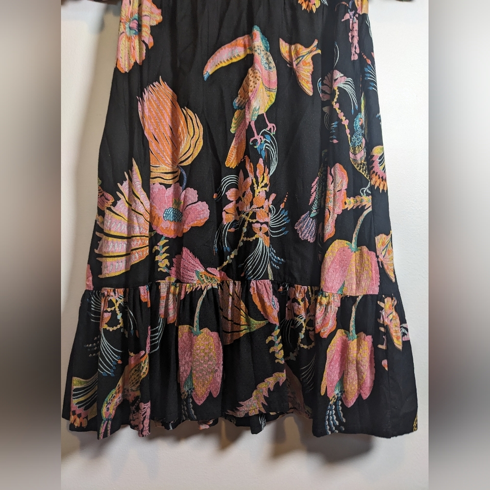 Banjanan Lenka Jungle Print Crew Neck Knee Length Toucan Moth Dress sz S - Picture 2 of 12